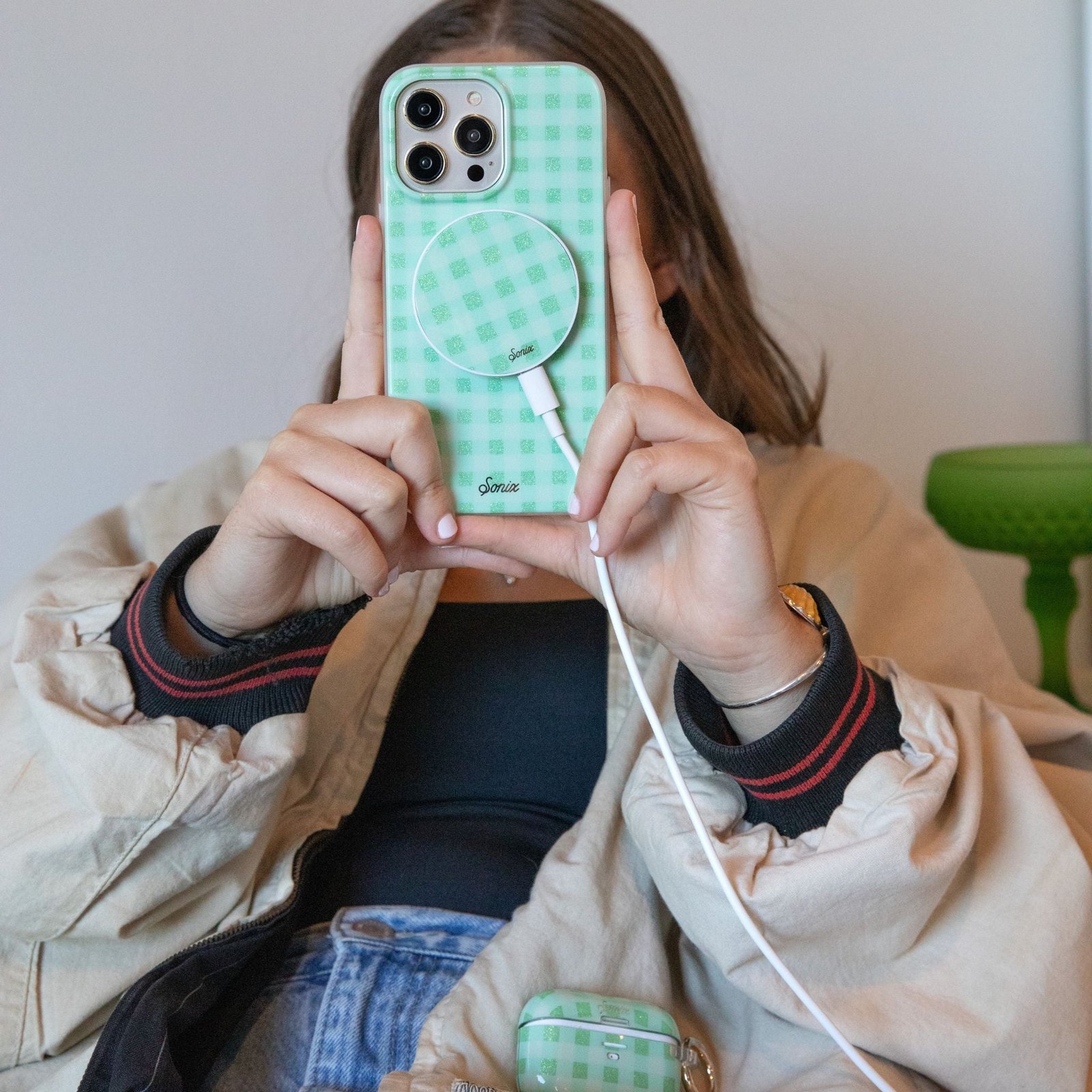 MagLink™ Magnetic Charger - Minty Gingham - Image 2